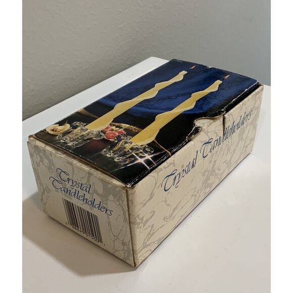 Vtg Clear Heavy Crystal Candleholder Candlestick Holder Taper Flower Shape NOS - Picture 12 of 14